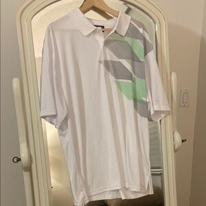 Men's White and Green Polo Shirt